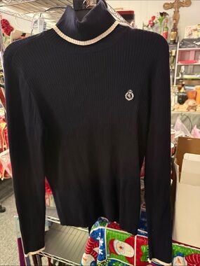 Polo by Ralph Lauren Black Ribbed Turtleneck with Cream Trim